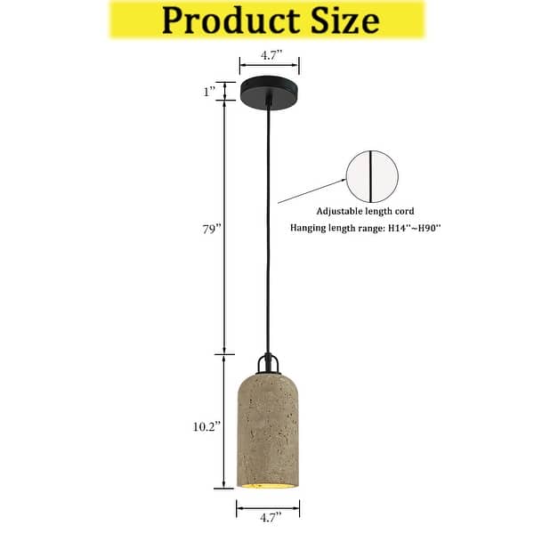 CraftHome Modern Farmhouse Natural Travetine Single Pendant Light Coastal Cylinder Hanging Light For Bedroom - W5''