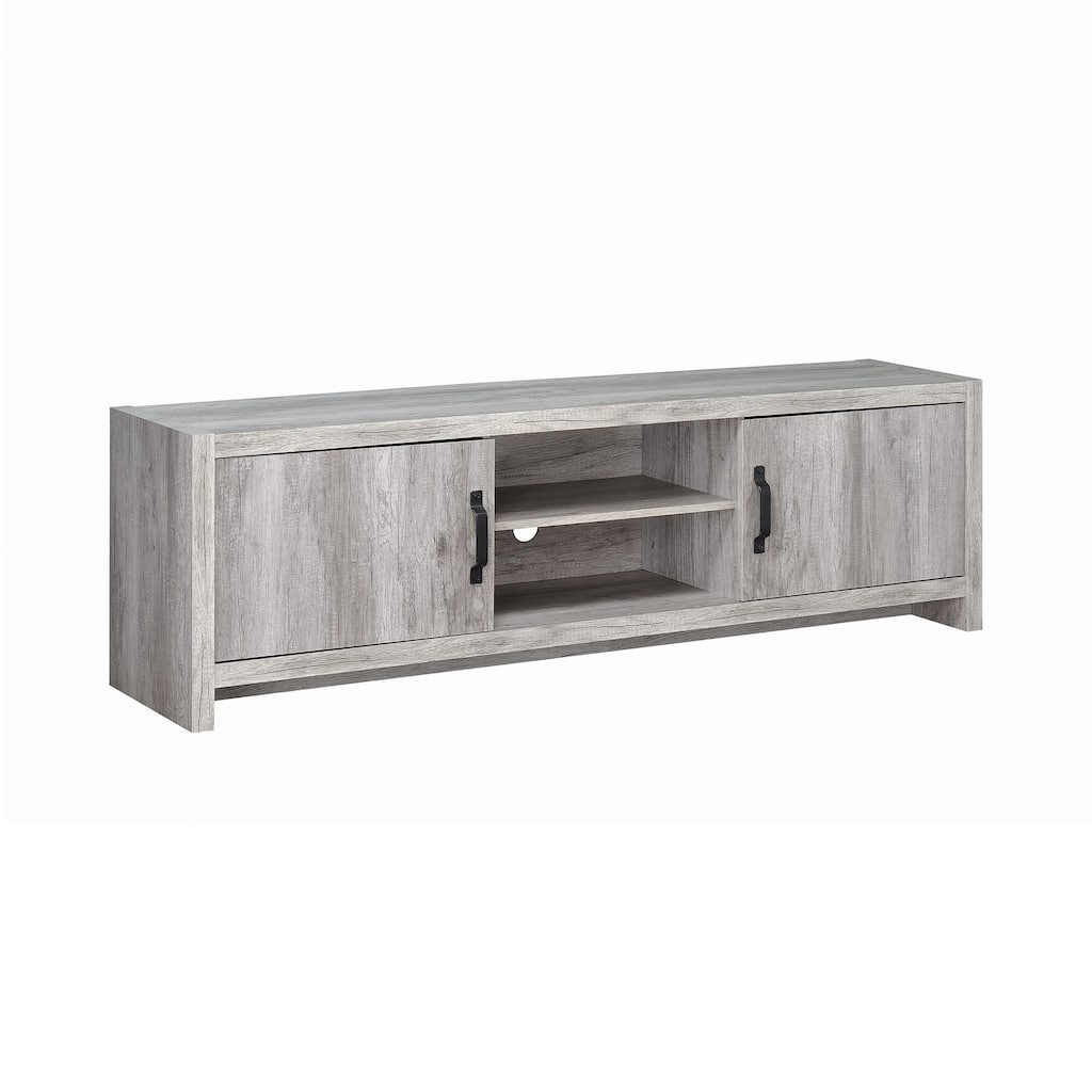 2 Doors and Open Shelf TV Console in Grey