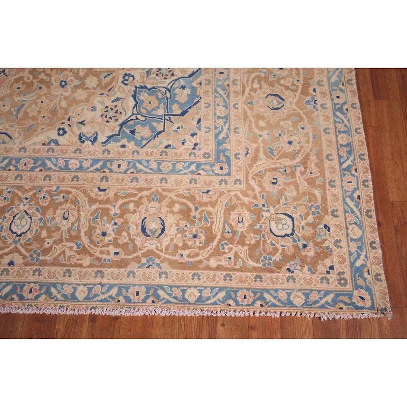 Traditional Kashan Persian Large Vintage Rug Hand-Knotted Wool Carpet - 9'6"x 14'10"