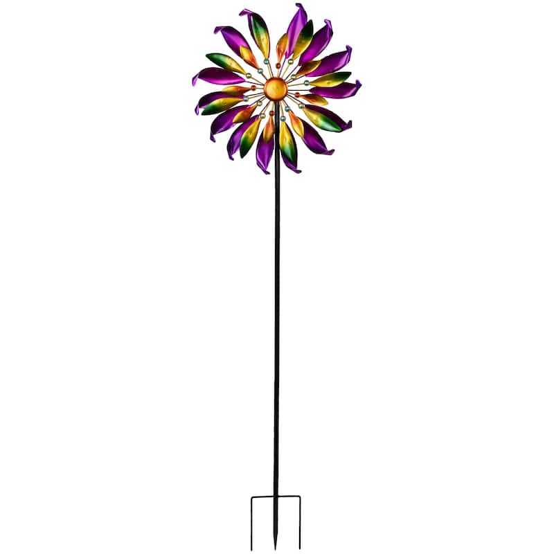 Mardi Gras Flower Outdoor Pinwheel Garden Stake - 4.5'