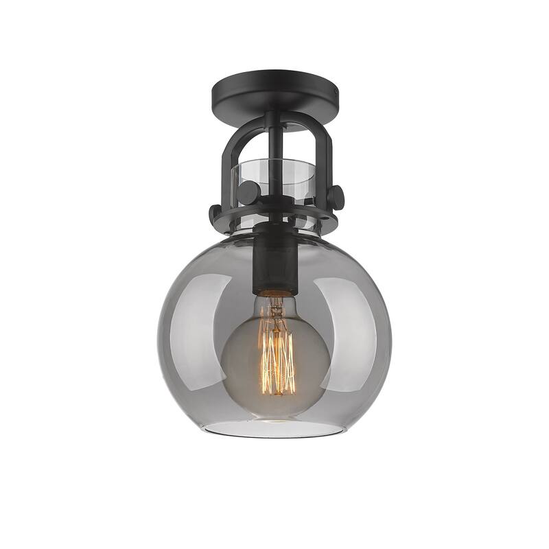 Innovations Lighting Newton Sphere - 1 Light 8" Arched-Frame Flush Mount Light - Matte Black/Light Smoke