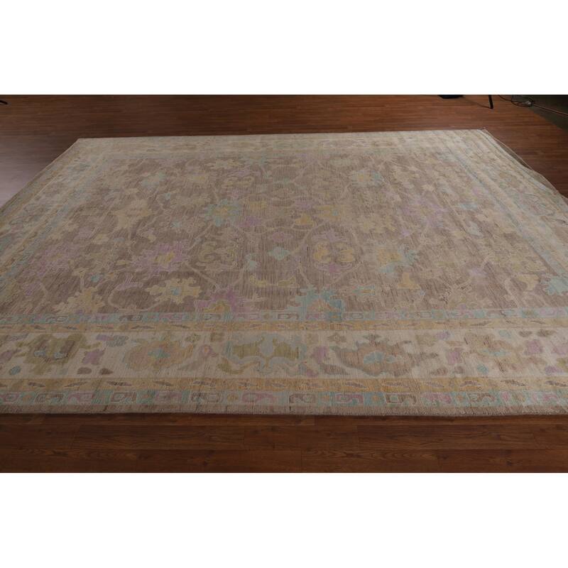 Brown Vegetable Dye Oushak Turkish Area Rug Handmade Wool Carpet - 9'1"x 12'8"