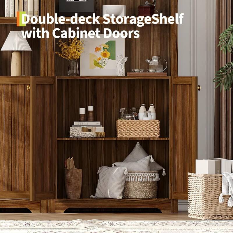 72 in 5-Tier Freestanding Arched Bookcase, Pantry Cabinet for Living Room, Office, Kitchen