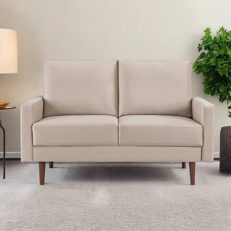 HomeRoots 57" Beige And Dark Brown Velvet Loveseat - 57.00 in. x 37.00 in. x 32.00 in. - Beige