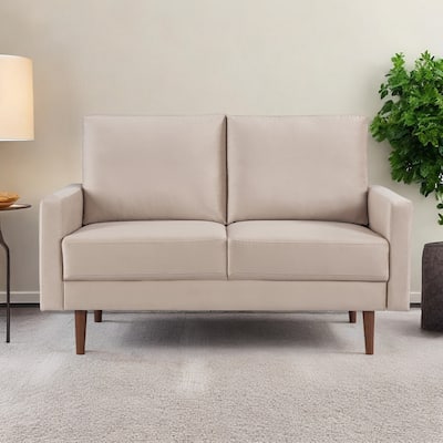 HomeRoots 57" Beige And Dark Brown Velvet Loveseat - 57.00 in. x 37.00 in. x 32.00 in.