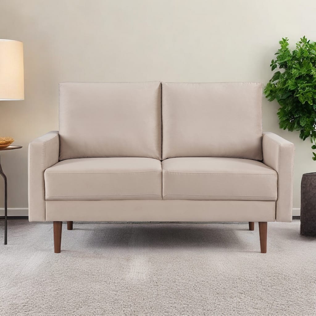 HomeRoots 57" Beige And Dark Brown Velvet Loveseat - 57.00 in. x 37.00 in. x 32.00 in.