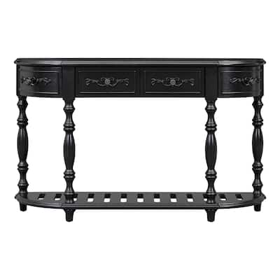 Classic Curved Entryway Console Table with 4 Drawers and 1 Bottom Shelf, 52 Inch Living Room Console Table Sofa Table