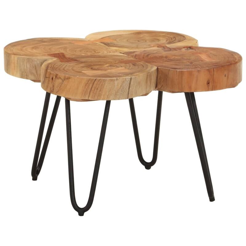 vidaXL Coffee Table End Table with Iron Legs 4 Trunks Solid Wood Acacia