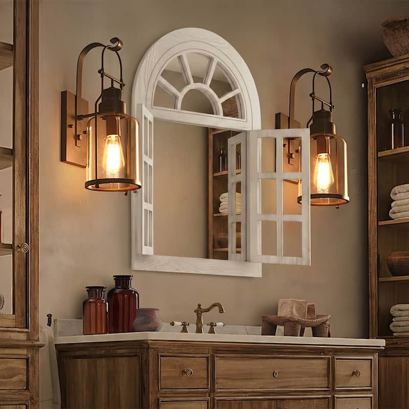 Arched Wood Framed Windowpane Accent Mirror Wall Mirror