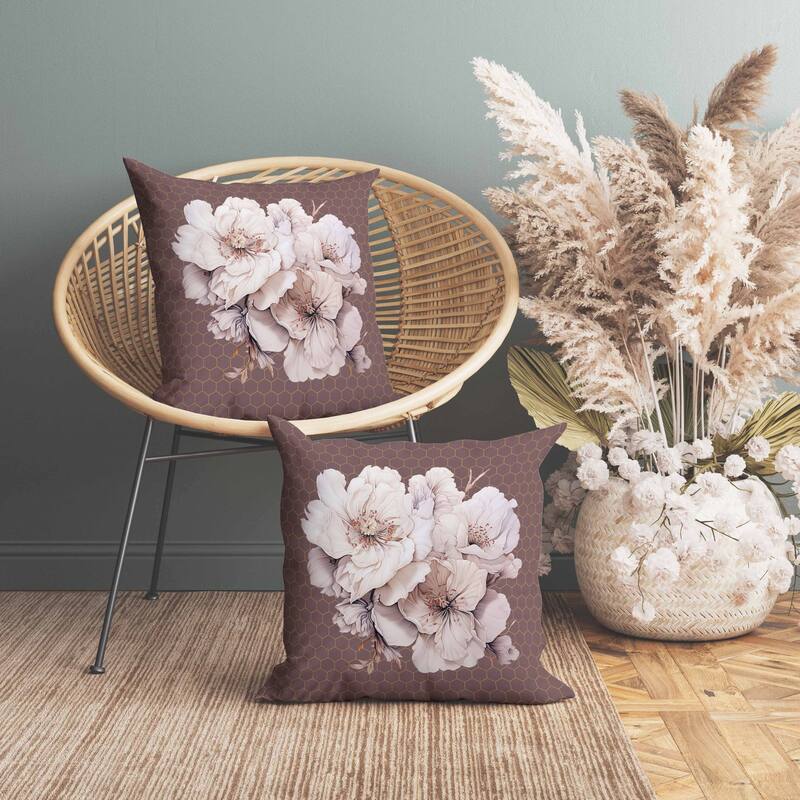Magnolia Majesty Faux Suede Reversible Throw Pillow Deep and Taupe