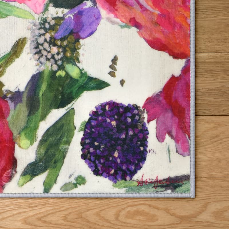 Amoroso B, Hand Washable Flowers Art Area Rug, power-loomed, 100% polyester, 2mm pile, non-slipping back