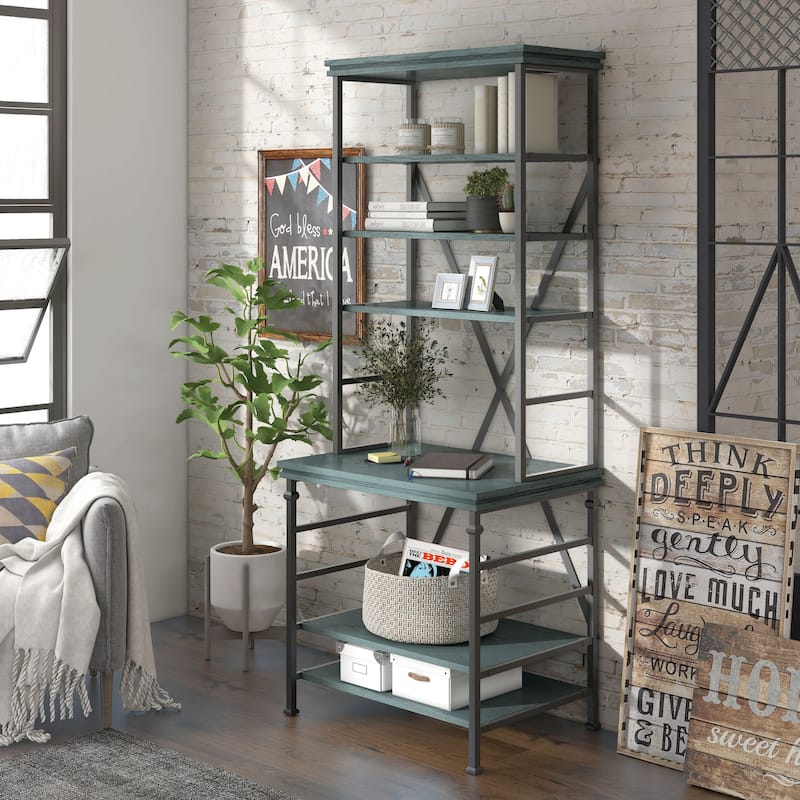 Rendrick Farmhouse Adjustable Shelves Bookcase by Furniture of America - Antique Blue