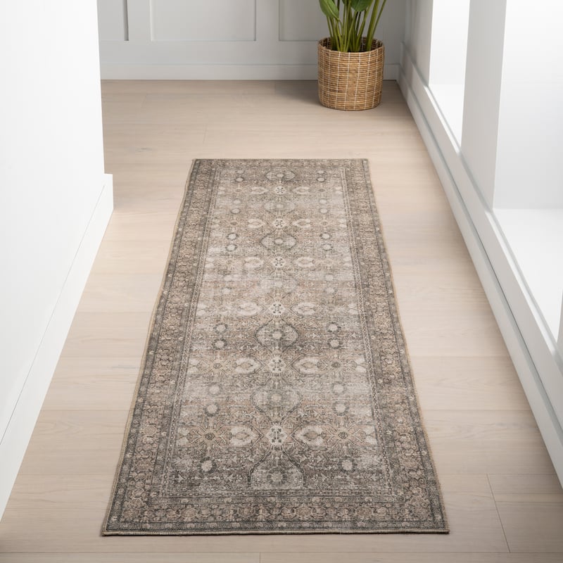 Nuloom Hillstone Collection Traditional Vintage Medallion Area Rug - 2' 8" x 8' - Aether Brown - Runner