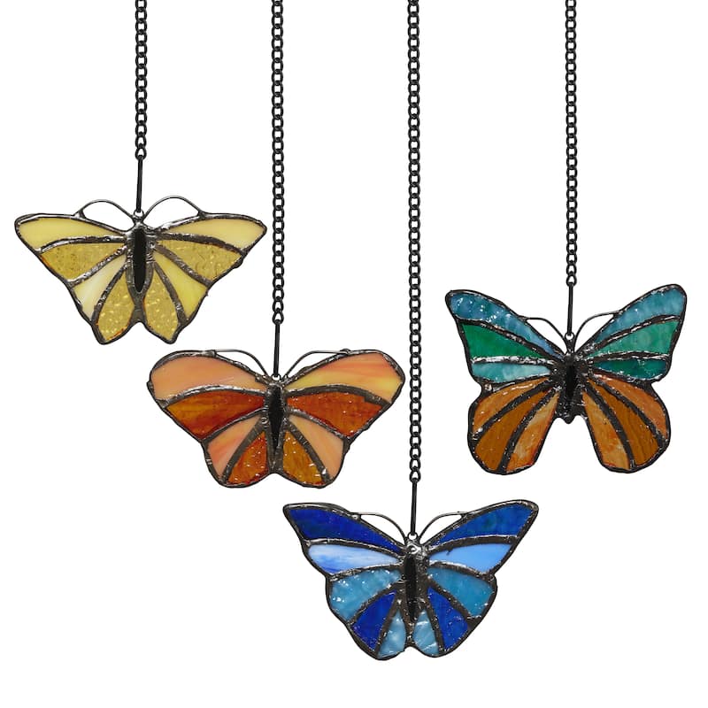 River of Goods Set of 4 Butterflies River of Goods Multicolored Stained Glass Window Panels - 4" x 0.25" x 3.2"