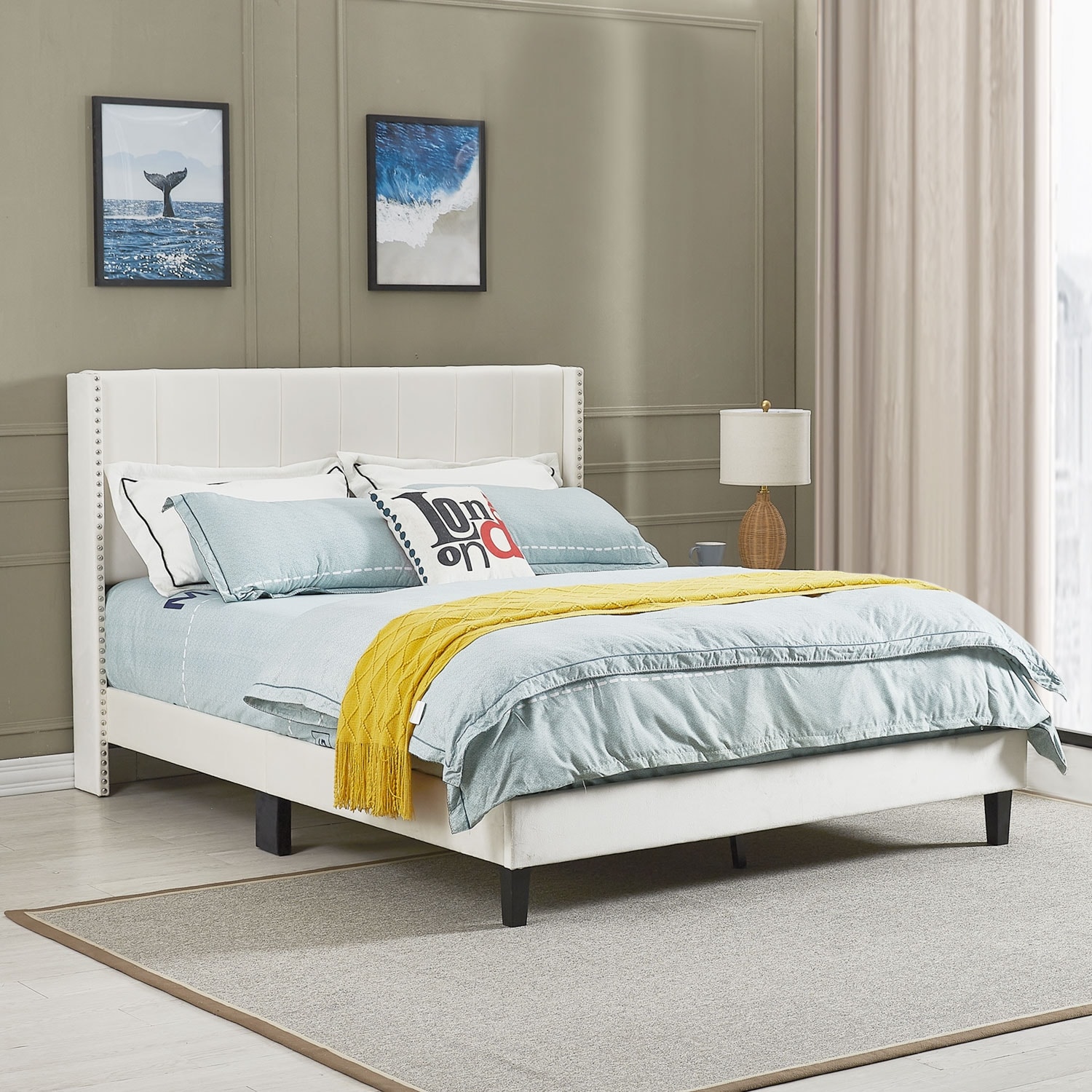 Queen Size Tufted Upholstered Bed Frame Low Profile Velvet Bed