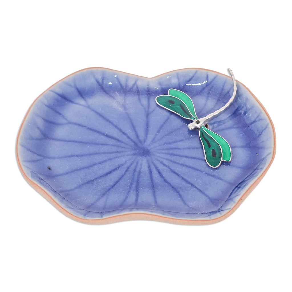 Novica Handmade Dreamy Dragonfly Celadon Ceramic Catchall