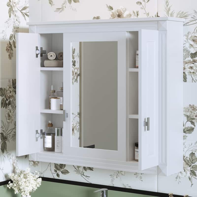 Bathroom Wall Mounted Cabinet with Mirror, Medicine Cabinet with 4 Shelves, Mirrored Door Over Toilet Storage Cabinet