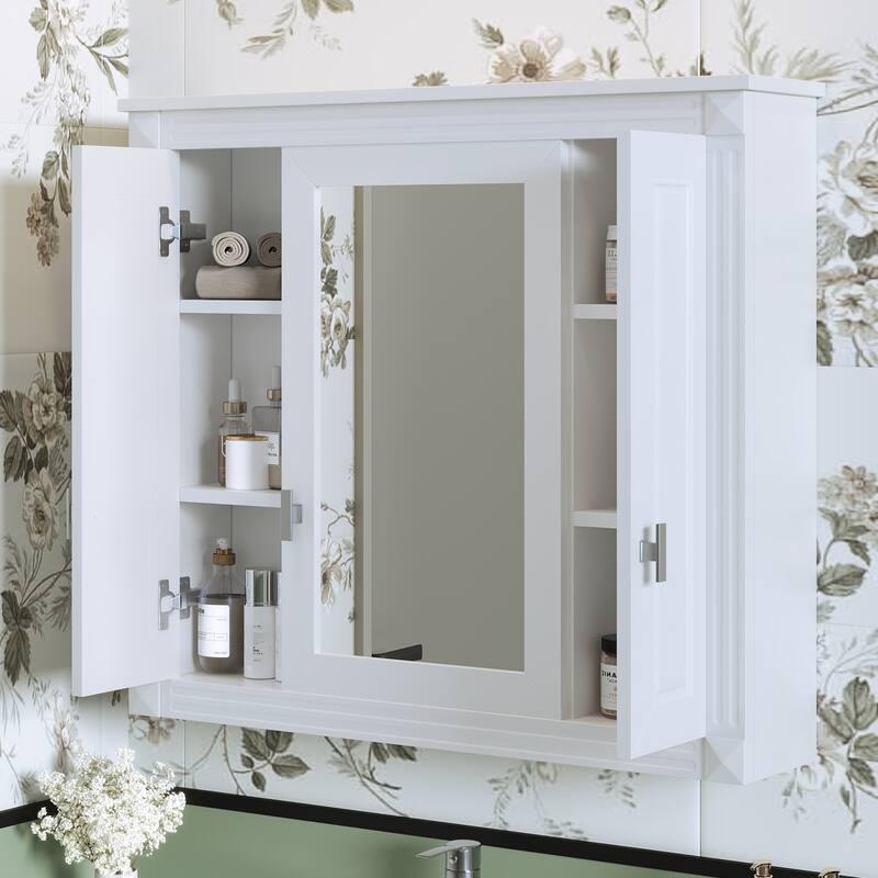 Roomfitters Wall Cabinet with Mirror, Medicine Cabinet with 4 Shelves, Mirrored Door Over Toilet Storage Unit, White