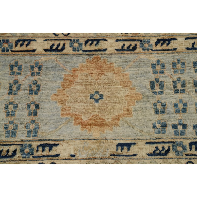 Hand Knotted Traditional Wool Beige Geometric Area Rug - 11' 8'' X 8' 9''