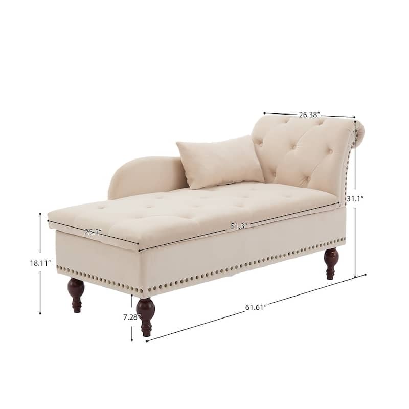 Velvet Chaise Lounge with a Storage Function, Tufted Cushions & Nailheads