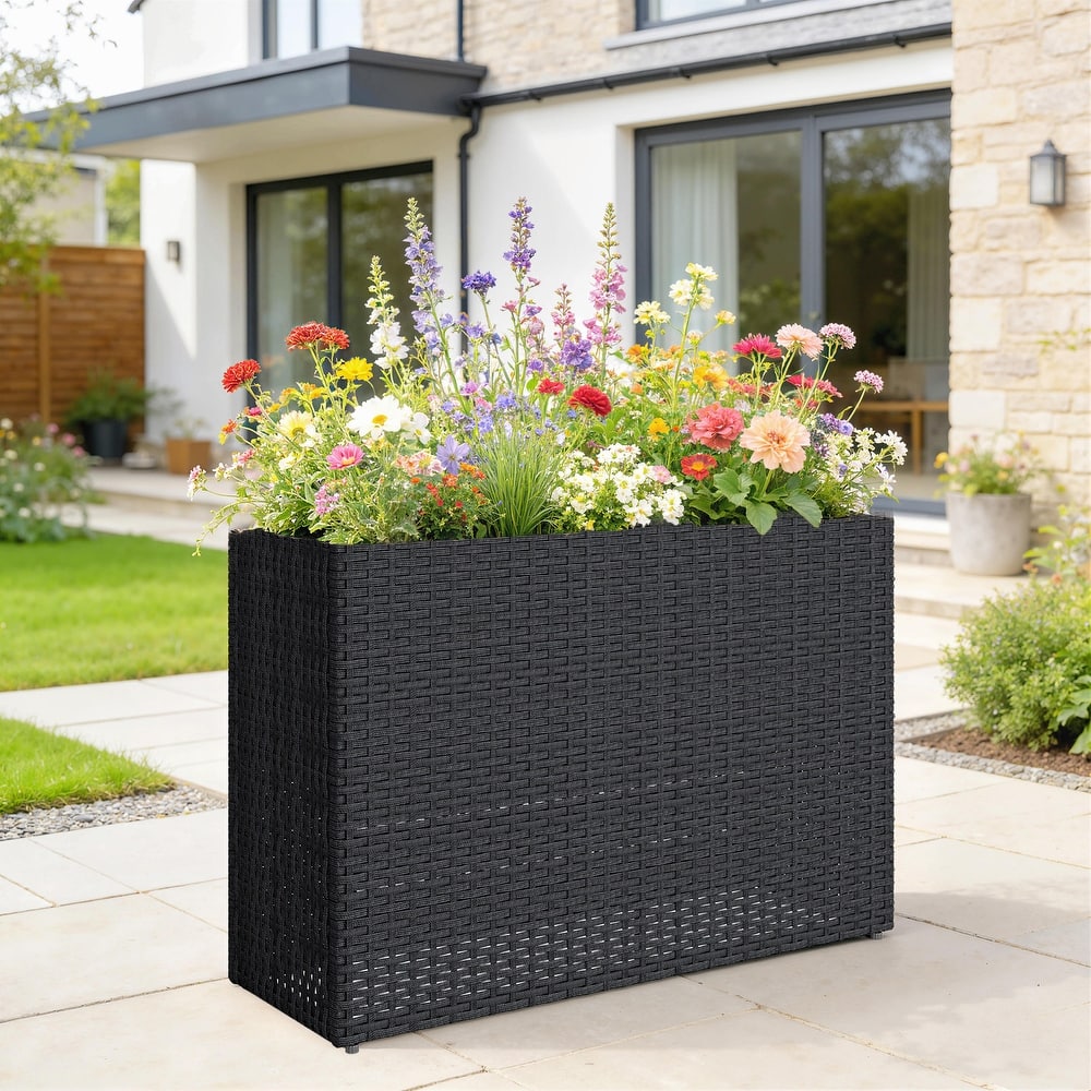 Outsunny Raised Garden Bed with Adjustable Foot Pads for Patio, Balcony, PE Rattan Wicker Planter
