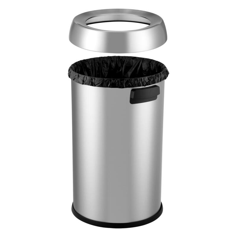 65L/17 Gallon Open Top Trash Can Brushed Stainless Steel For Outdoor Kitchen Waste Bins Home House Family