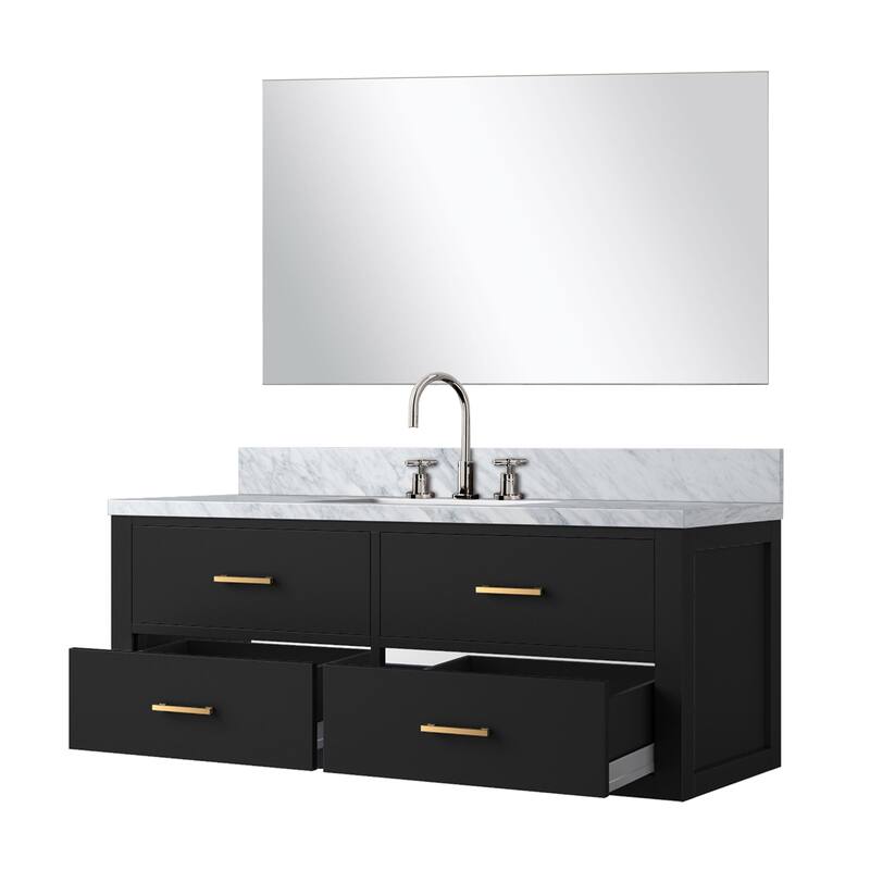 Castor Bath Vanity with Carrara Marble Top, Sink, Mirror and Faucet