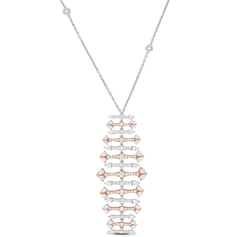Miadora 3 1/3ct Pear Shape Diamond Drop Necklace in 14k White and Rose Gold - 16 in.