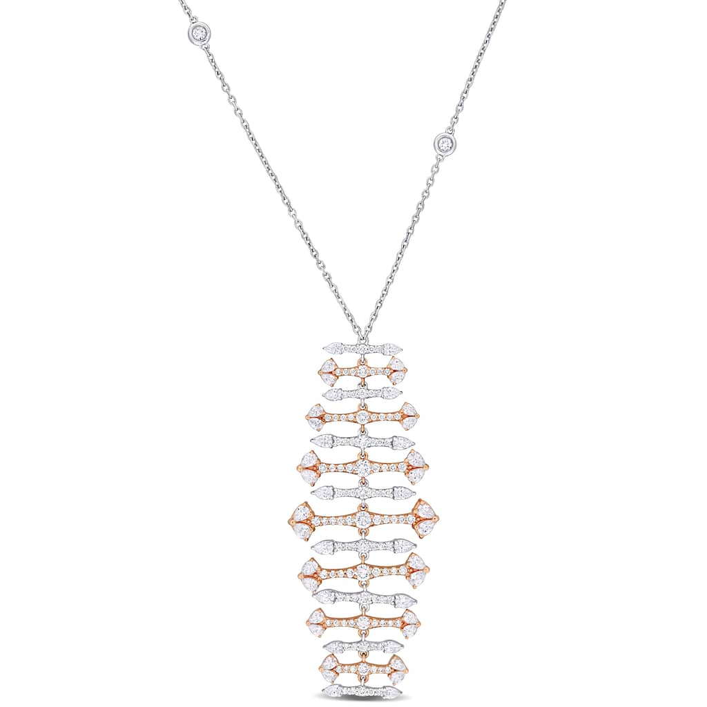 Miadora 3 1/3ct Pear Shape Diamond Drop Necklace in 14k White and Rose Gold - 16 in.