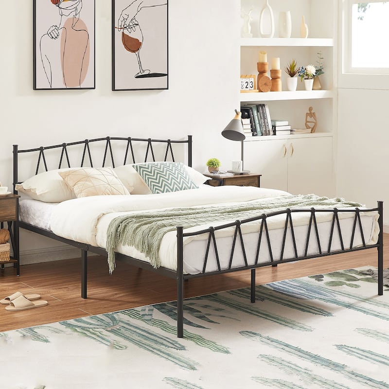 Javlergo Vintage Metal Platform Bed Frame with Headboard and Footboard, Heavy Duty Slat Support/No Box Spring Needed