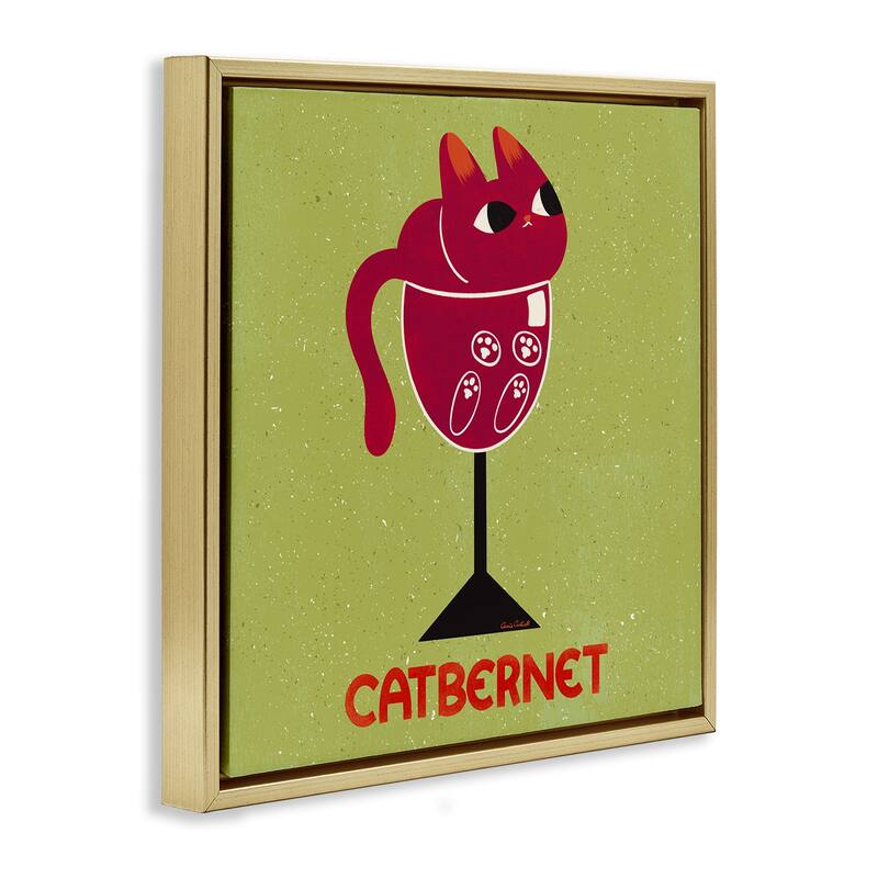 Stupell Catbernet Cat Wine Framed Floater Canvas Wall Art Design By Carrie Cantwell