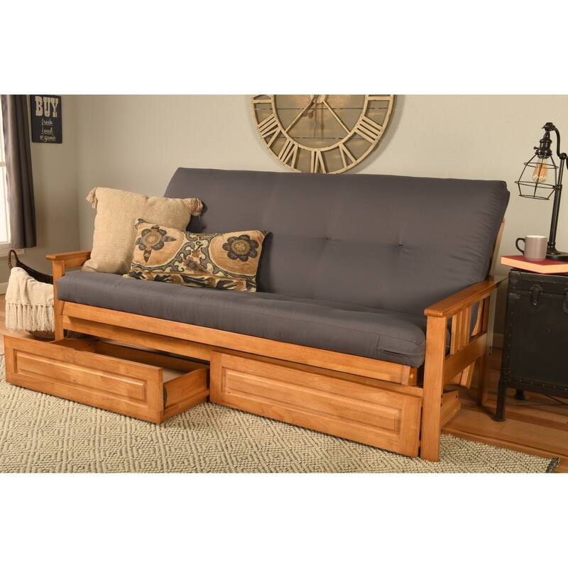 Somette Monterey Storage Full-size Futon Set in Butternut Finish with Twill Gray Mattress