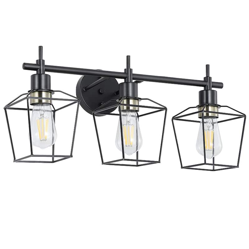 Vintage Matte Black Bathroom Vanity Light Farmhouse Wall Sconce with Cage