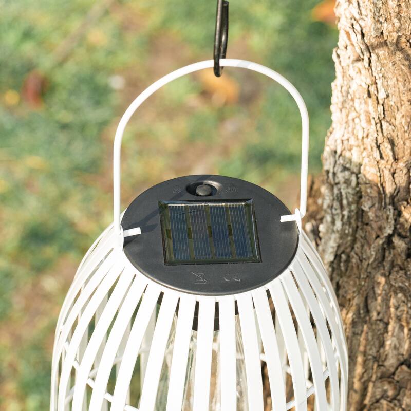 Glitzhome 9.75"H Set of 2 Stripes Solar Powered Outdoor Hanging Lantern