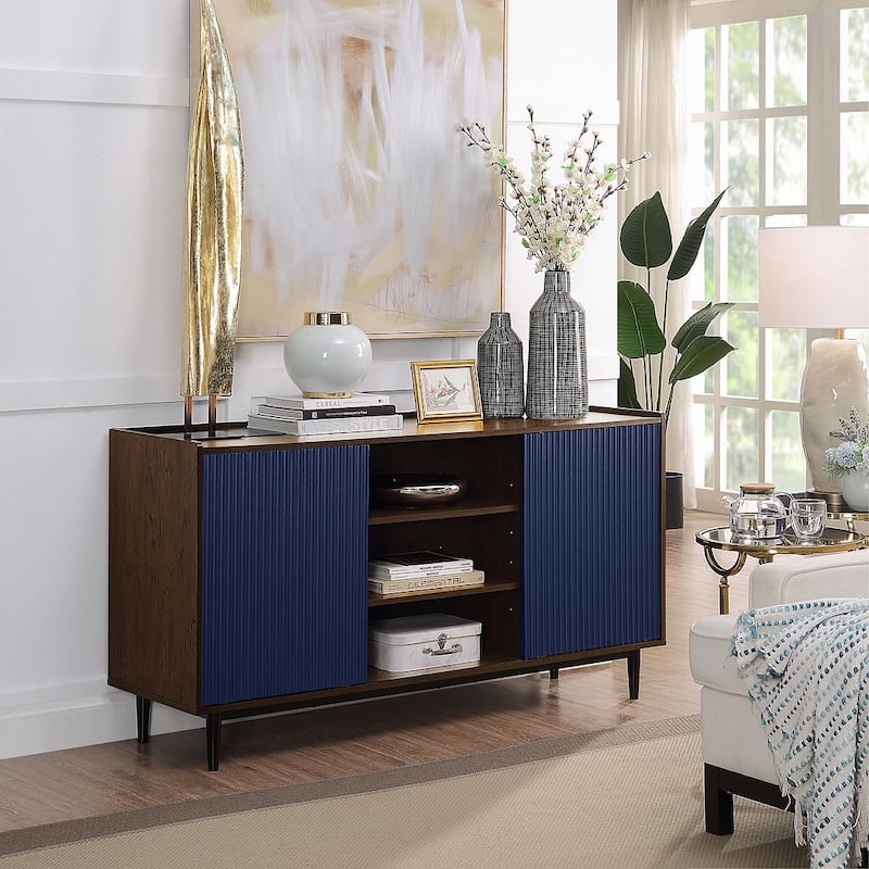 Manhattan Comfort Duane 59.05 Modern Adjustable Shelf Ribbed Sideboard - Nature