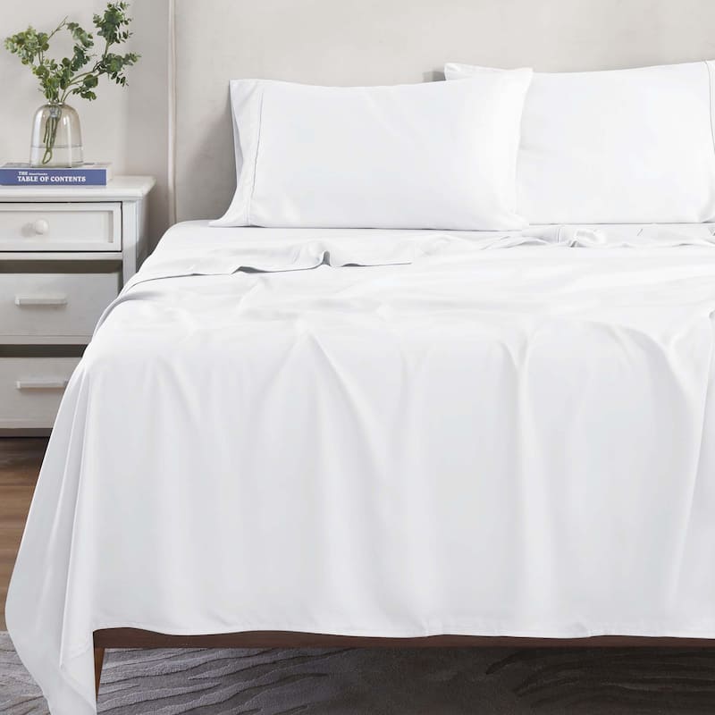 Superior Modal From Beechwood 300 Thread Count Deep Pocket or Extra Deep Pocket Sheet Set - California King - 15" Deep Pocket - White