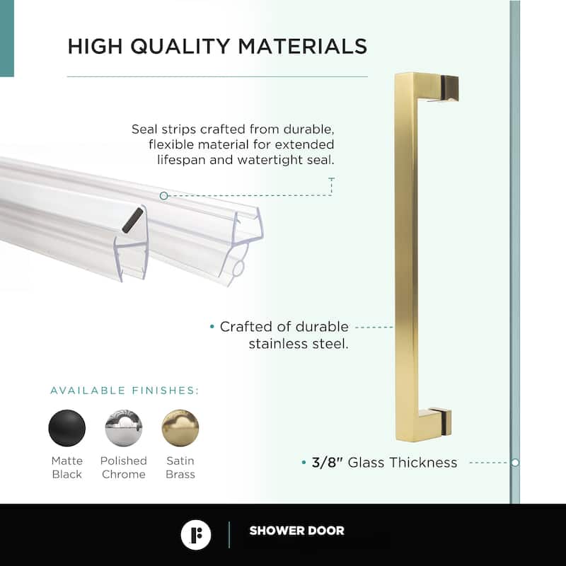 Fine Fixtures Hinged Clear Frameless Glass Shower Door Enclosure