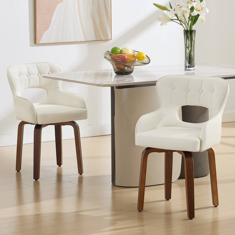 Swivel Dining Chairs Set of 2, Faux Leather Upholstered Kitchen Chairs - White
