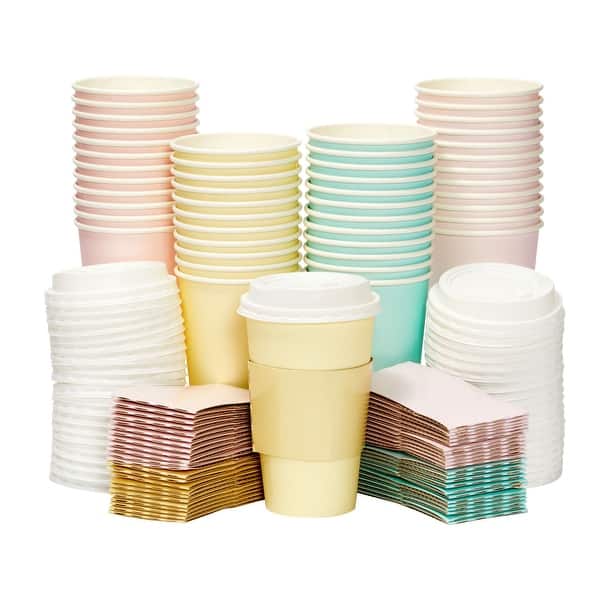 16 oz Disposable Coffee Cups with Lids and Sleeves, Paper Insulated for Hot  To Go Drinks (4 Pastel Colors, 48 Pack) - Bed Bath & Beyond - 35926120