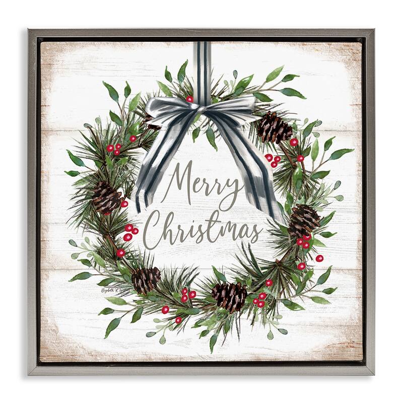 Stupell Rustic Christmas Pinecone Wreath Framed Floater Canvas Wall Art Design By Elizabeth Tyndall - 25 x 25 - Grey