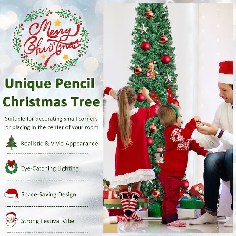 Gymax 8 FT Fiber Optic Artificial Christmas Tree Slim Pencil Xmas Tree