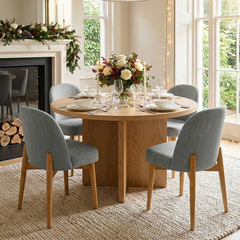 Modern Linen-Blend Parsons Dining Chairs with Solid Wood Legs