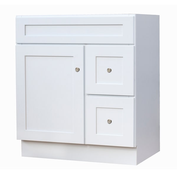 White 30-inch x 21-inch Shaker Bathroom Vanity. Opens flyout.