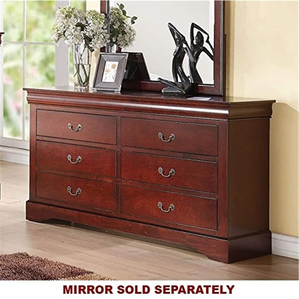 Rustic Dresser 6 Drawer - Bedroom Storage Chest with Metal Glides - Black Cherry Finish