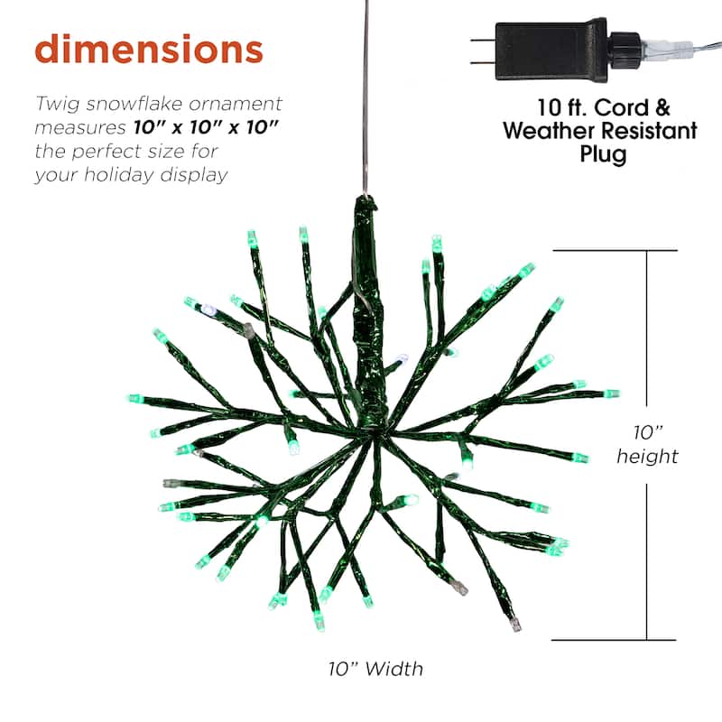 Alpine Corporation 10"H Indoor Christmas Snowflake Ornament with LED Lights
