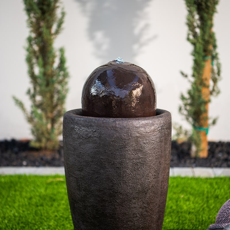 XBrand 25.98"H Modern Round Stone Textured Sphere Water Fountain w/LED Lights, For Indoor/Outdoor, Ball Water Fountain