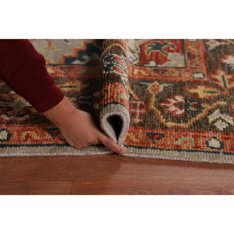 Heriz Serapi Indian Area Rug Handmade Oriental Grey Wool Carpet - 7'9" x 10'1"