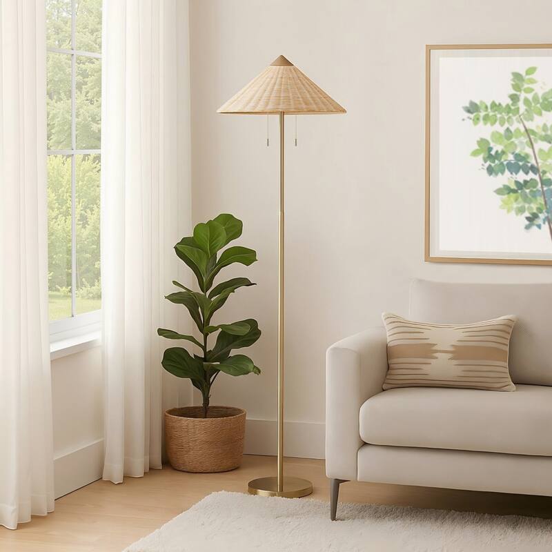 65.4" Modern 2-Light Cone Shade Floor Lamp with Pull Chains - Gold