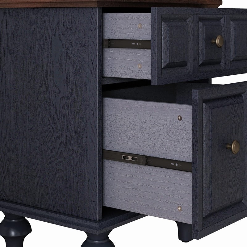 Vintage 2-Drawer Nightstand with Solid Wood Legs for Bedroom Storage Organization