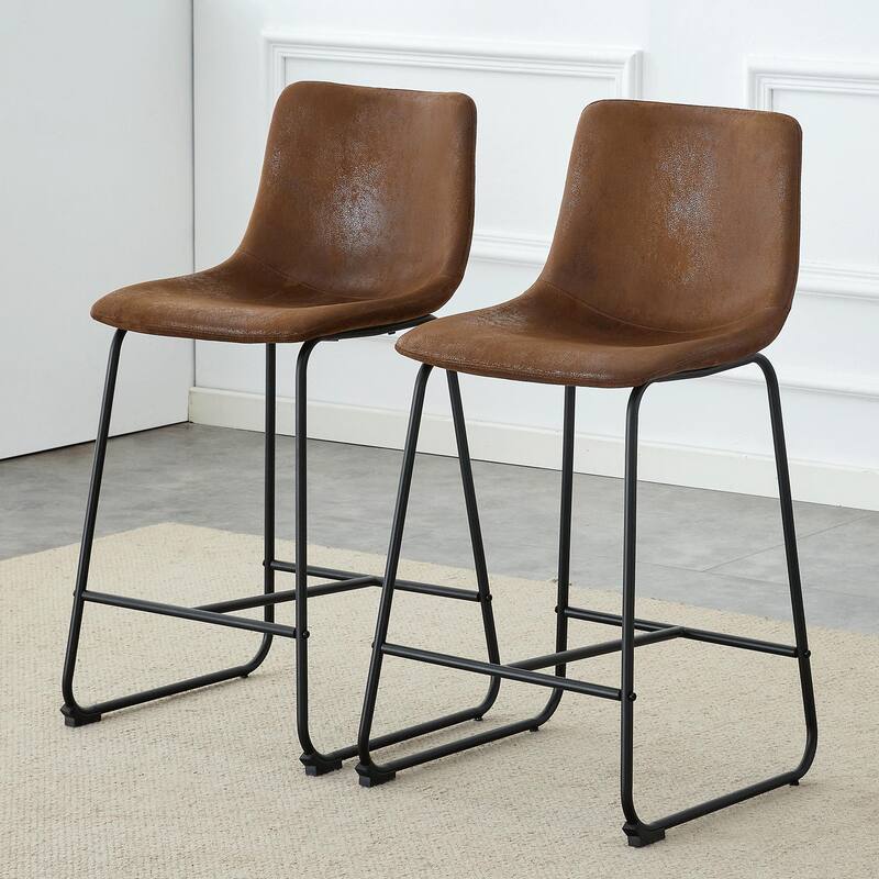 Set Of 2 Retro Suede Bar Chairs,Comfortable Stools Suitable